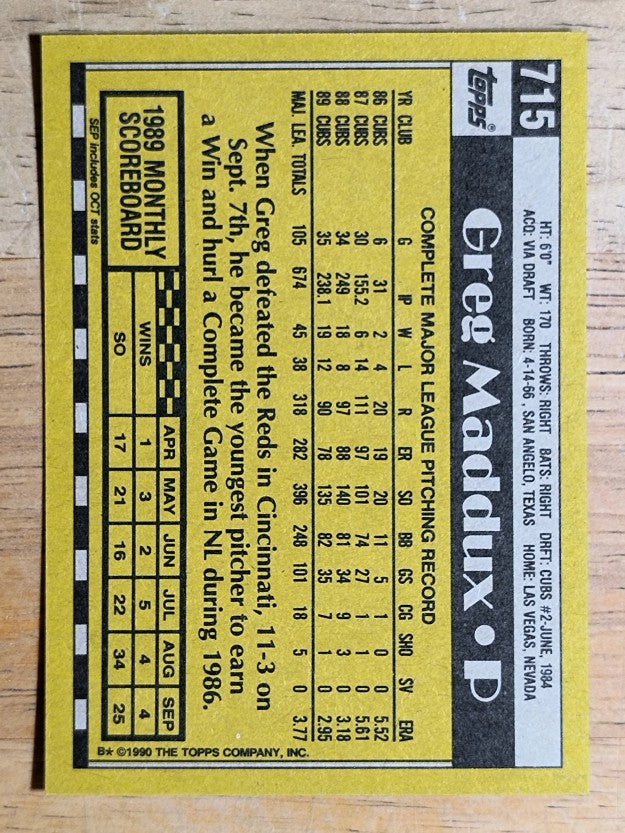 1990 Topps #715 Greg Maddux