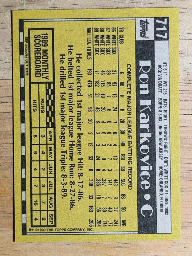 1990 Topps #717 Ron Karkovice