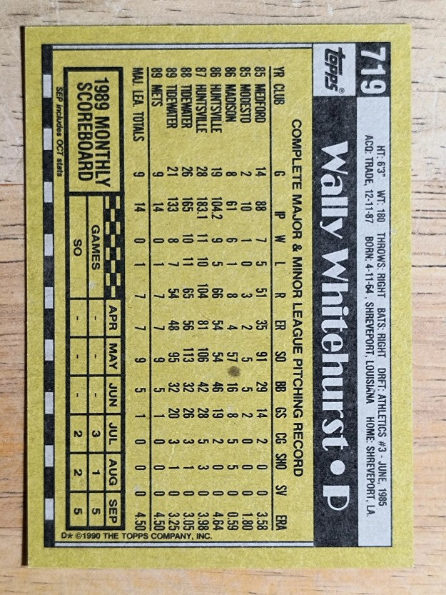 1990 Topps #719 Wally Whitehurst