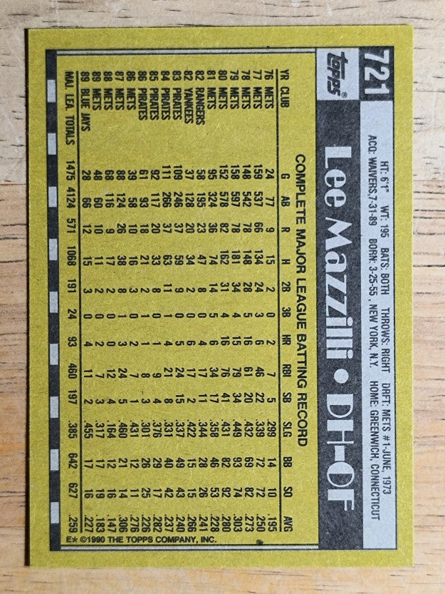 1990 Topps #721 Lee Mazzilli