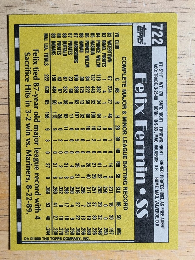 1990 Topps #722 Felix Fermin