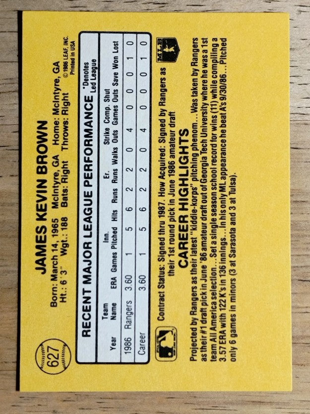 1987 Donruss #627 Kevin Brown RC