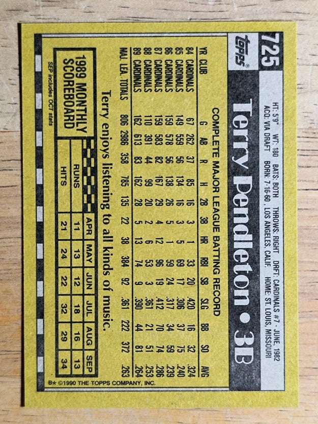 1990 Topps #725 Terry Pendleton