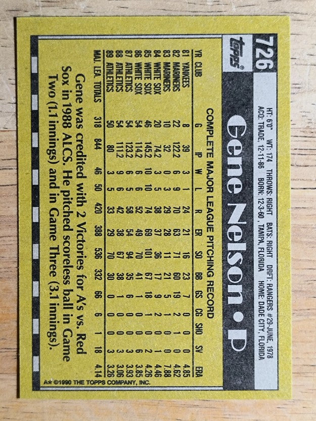 1990 Topps #726 Gene Nelson