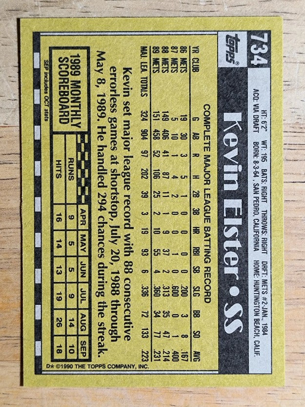 1990 Topps #734 Kevin Elster