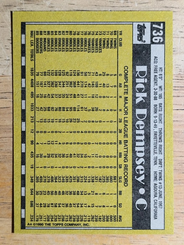 1990 Topps #736 Rick Dempsey