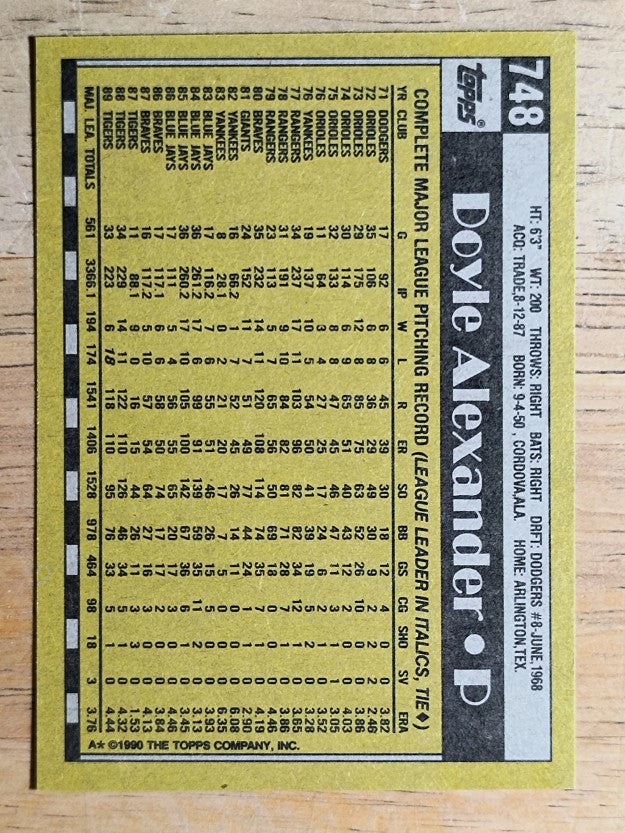 1990 Topps #748 Doyle Alexander