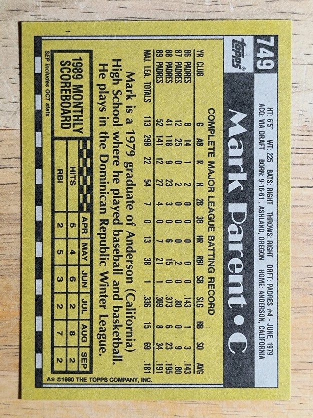 1990 Topps #749 Mark Parent