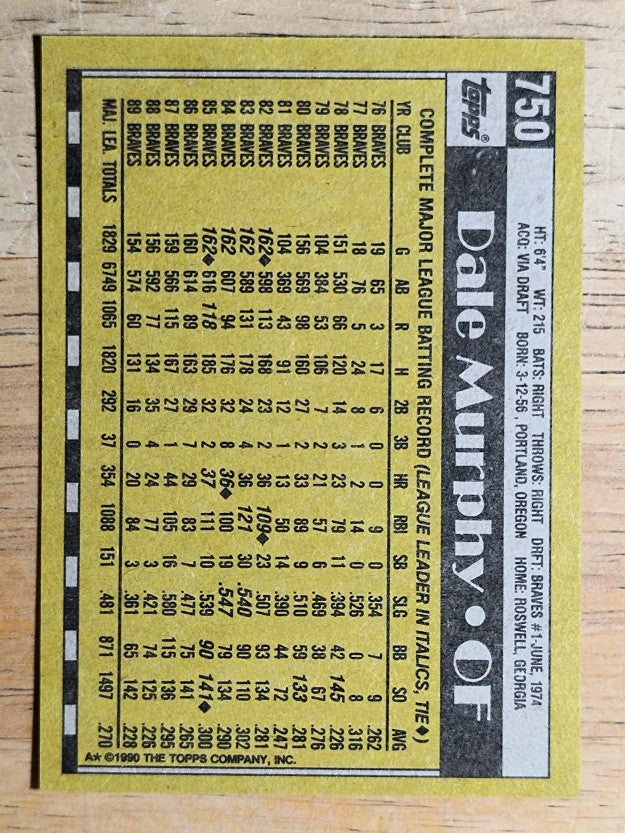 1990 Topps #750 Dale Murphy