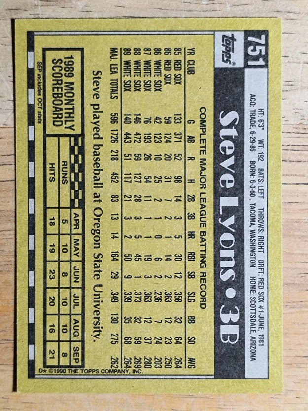 1990 Topps #751 Steve Lyons