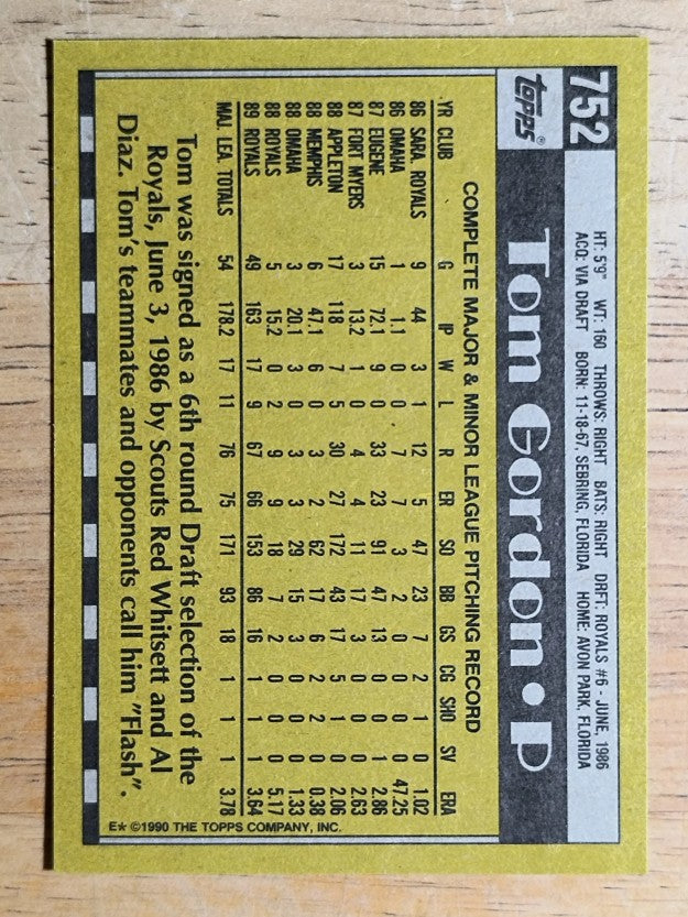 1990 Topps #752 Tom Gordon