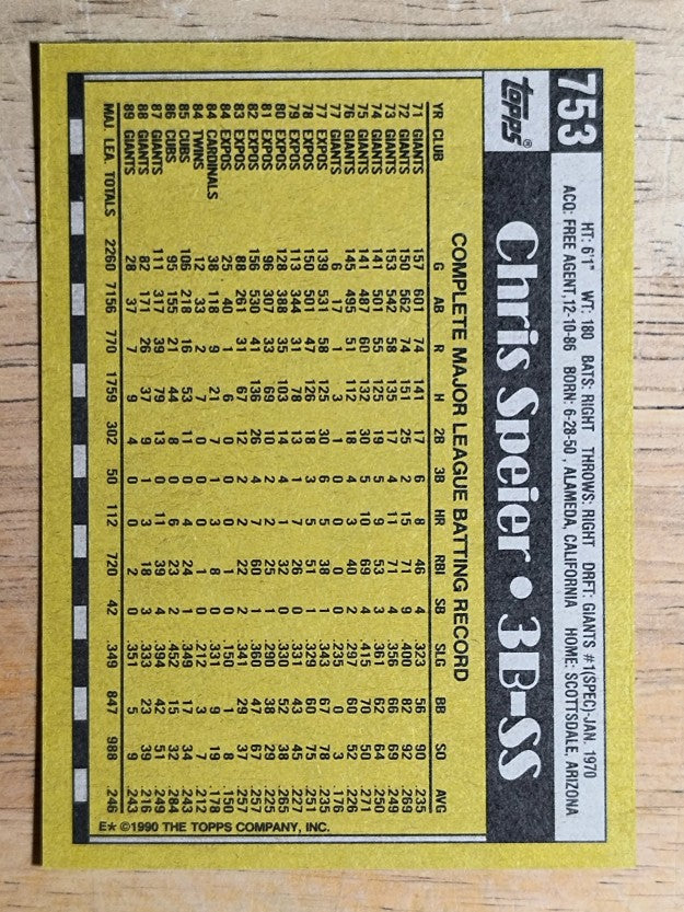 1990 Topps #753 Chris Speier