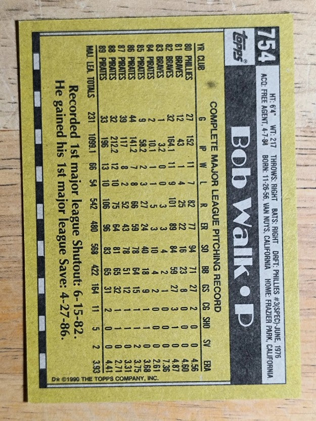 1990 Topps #754 Bob Walk