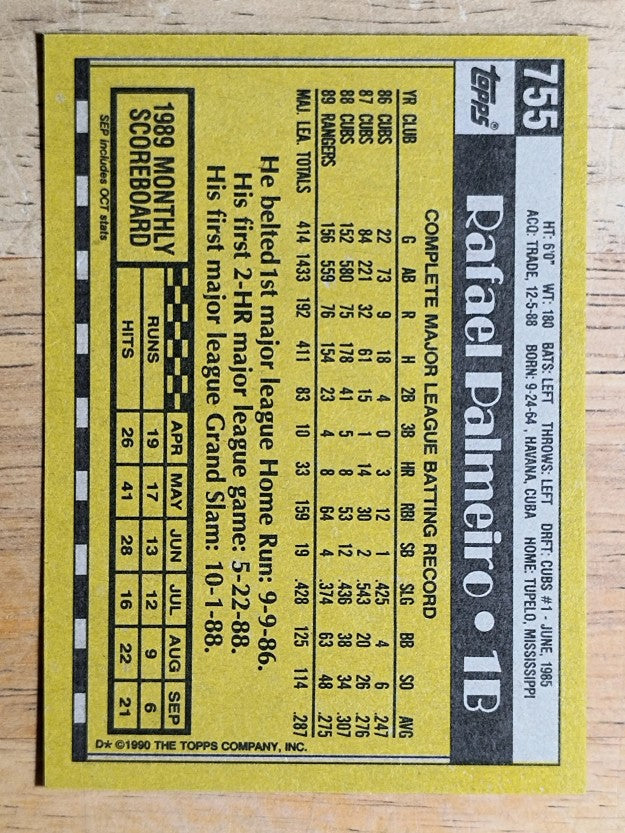 1990 Topps #755 Rafael Palmeiro