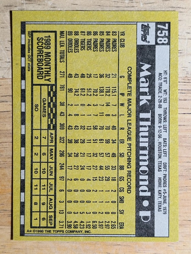 1990 Topps #758 Mark Thurmond