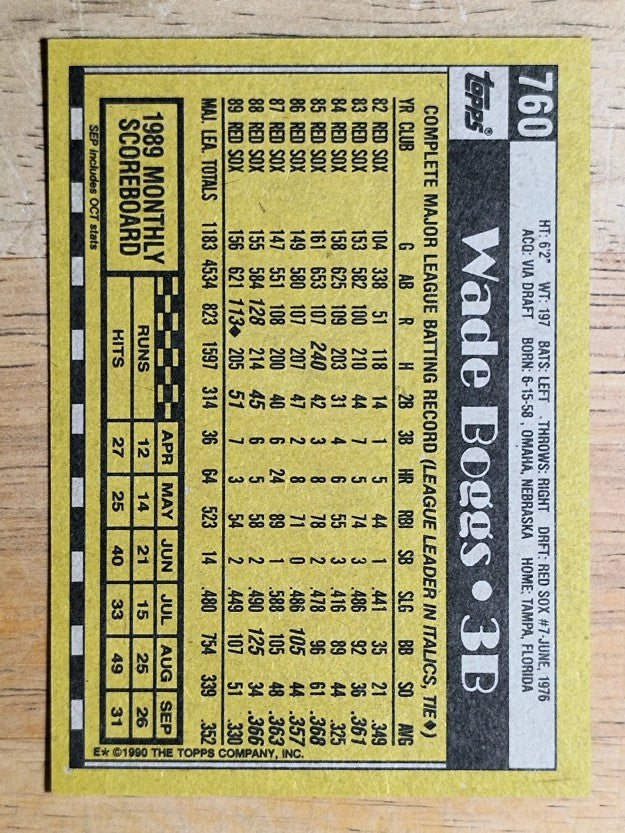 1990 Topps #760 Wade Boggs