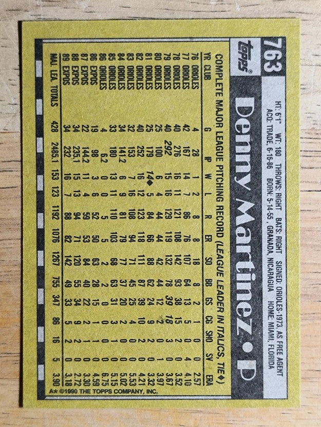 1990 Topps #763 Dennis Martinez