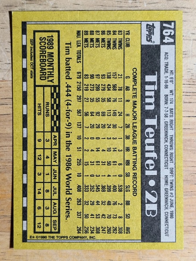 1990 Topps #764 Tim Teufel