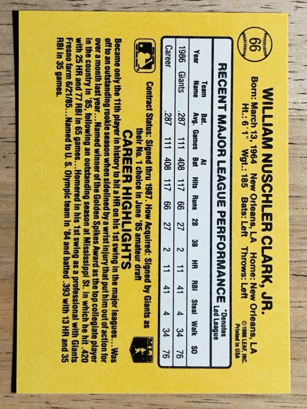 1987 Donruss #66 Will Clark RC
