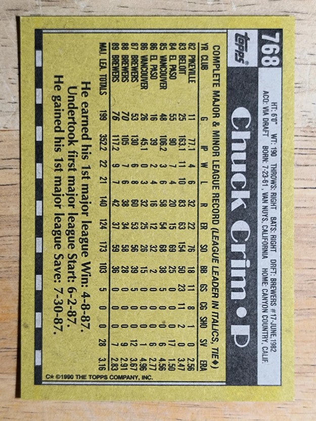 1990 Topps #768 Chuck Crim
