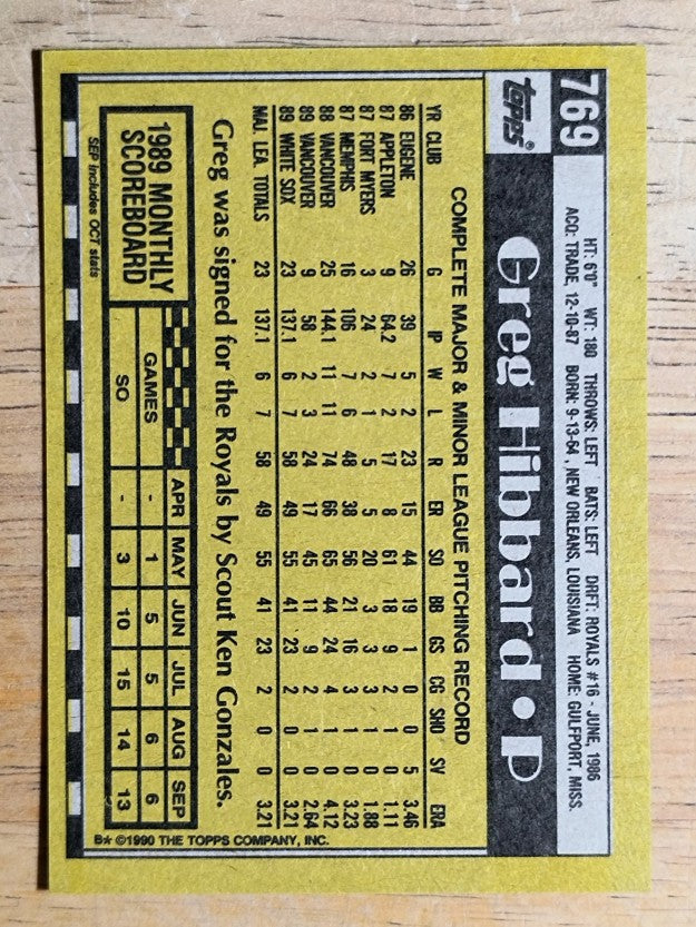 1990 Topps #769 Greg Hibbard RC