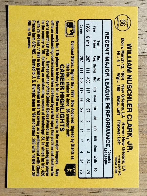 1987 Donruss #66 Will Clark RC