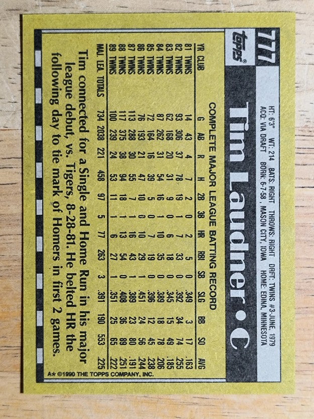 1990 Topps #777 Tim Laudner