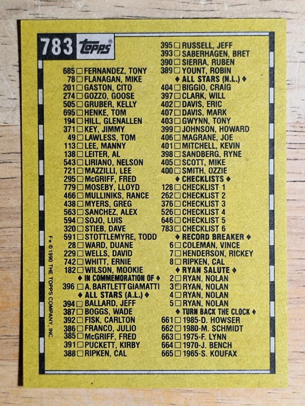 1990 Topps #783 Checklist 6