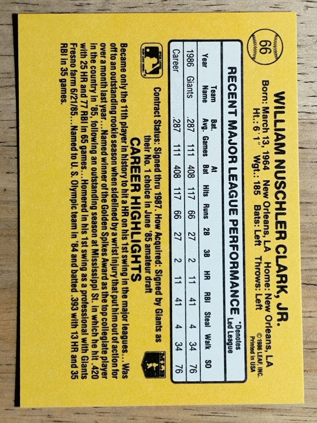 1987 Donruss #66 Will Clark RC