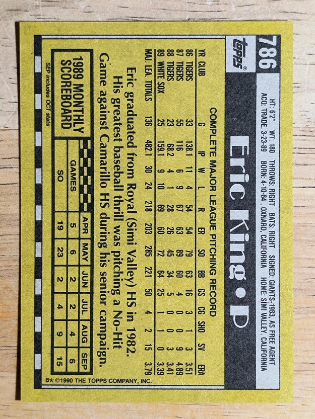 1990 Topps #786 Eric King
