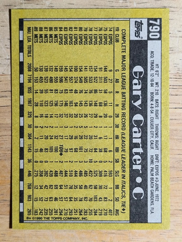 1990 Topps #790 Gary Carter