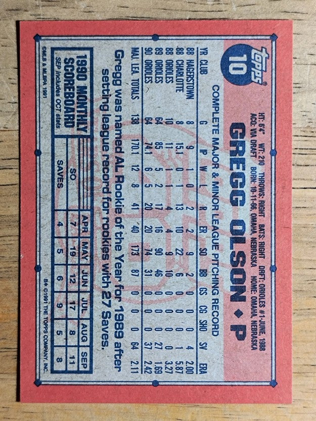 1991 Topps #10 Gregg Olson