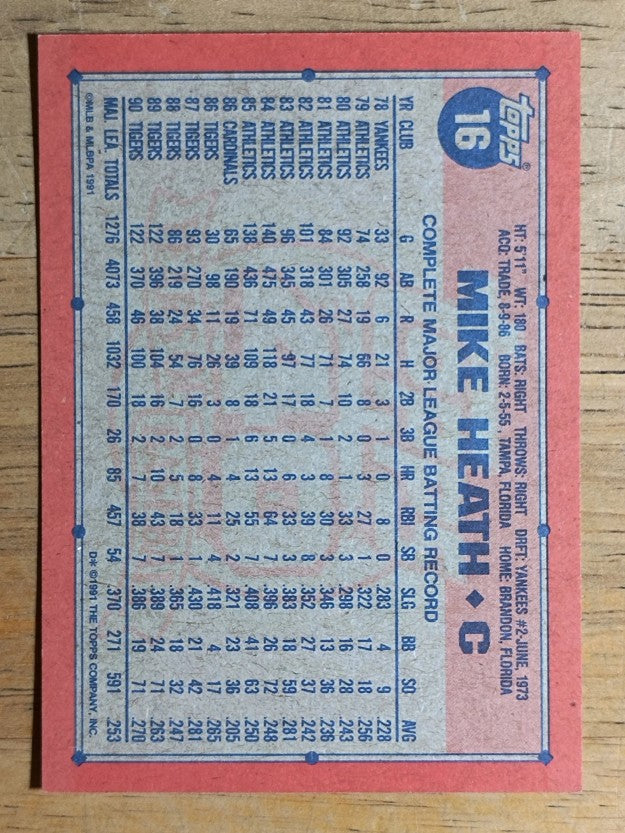 1991 Topps #16 Mike Heath