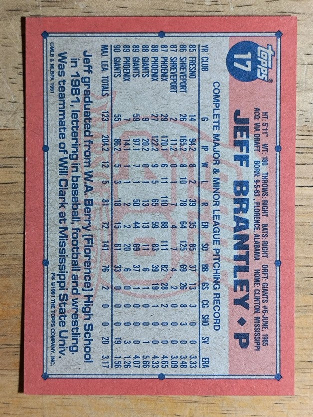1991 Topps #17 Jeff Brantley