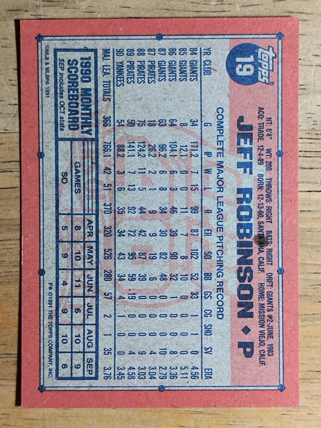 1991 Topps #19 Jeff D. Robinson