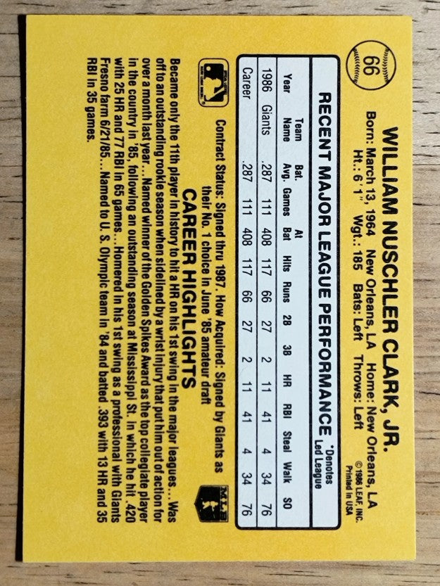1987 Donruss #66 Will Clark RC