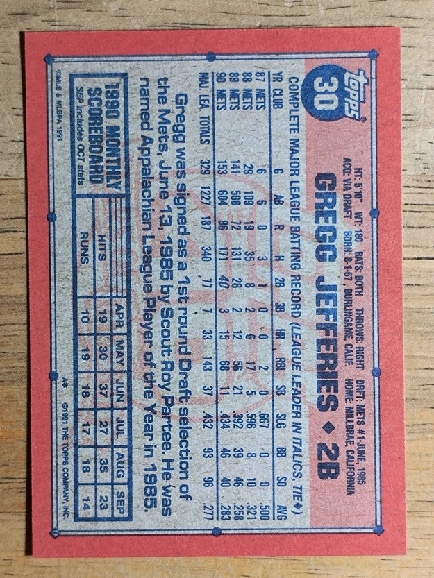 1991 Topps #30 Gregg Jefferies
