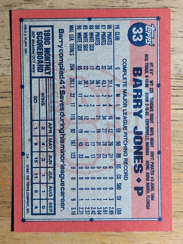 1991 Topps #33 Barry Jones