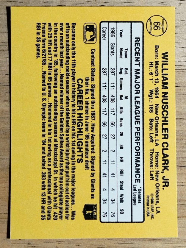 1987 Donruss #66 Will Clark RC