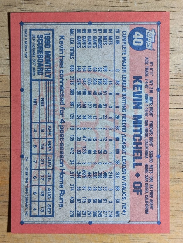 1991 Topps #40 Kevin Mitchell