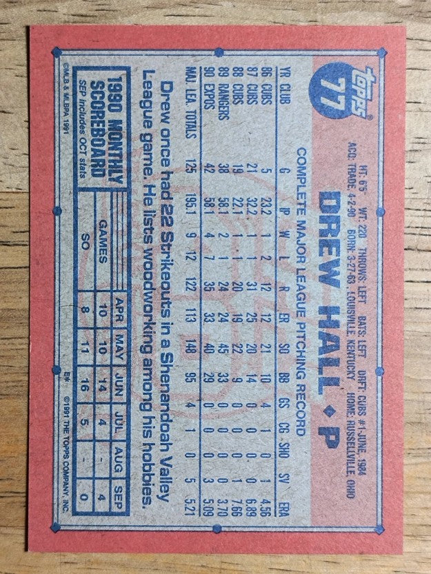 1991 Topps #77 Drew Hall