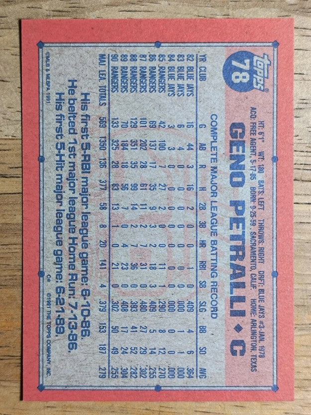 1991 Topps #78 Geno Petralli