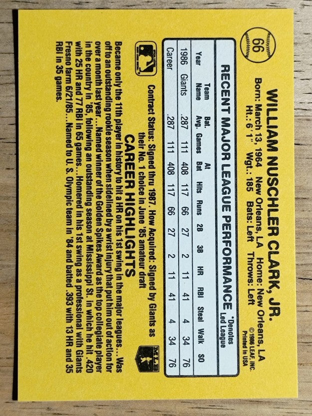 1987 Donruss #66 Will Clark RC