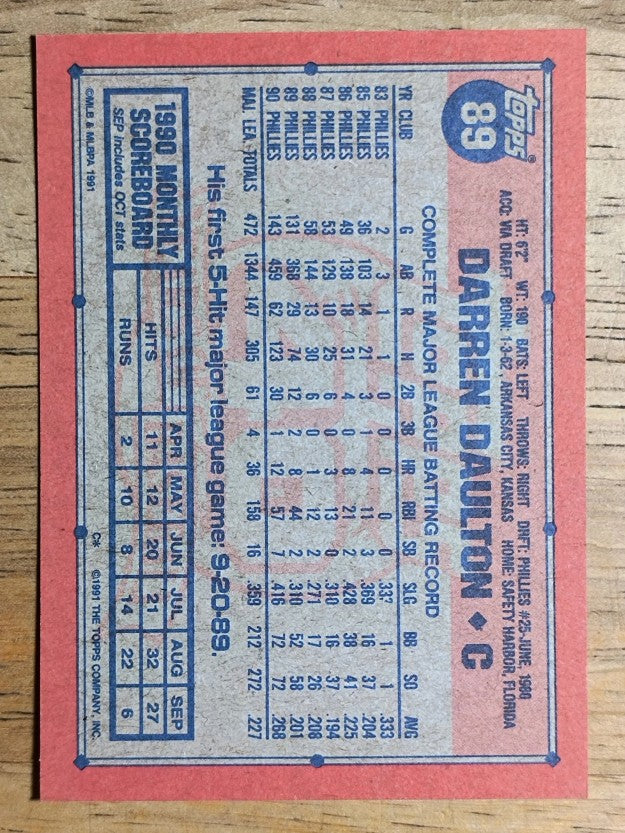 1991 Topps #89 Darren Daulton