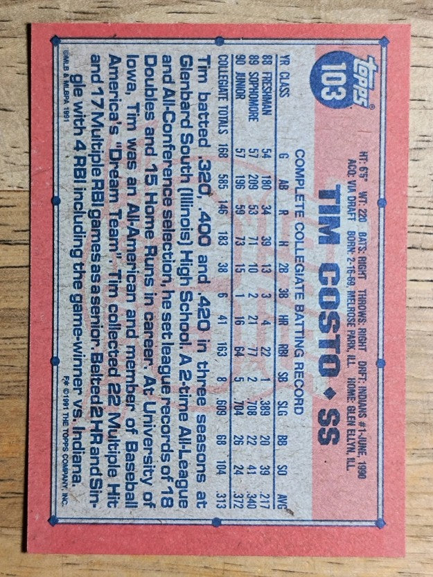 1991 Topps #103 Tim Costo RC