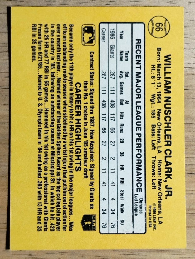 1987 Donruss #66 Will Clark RC