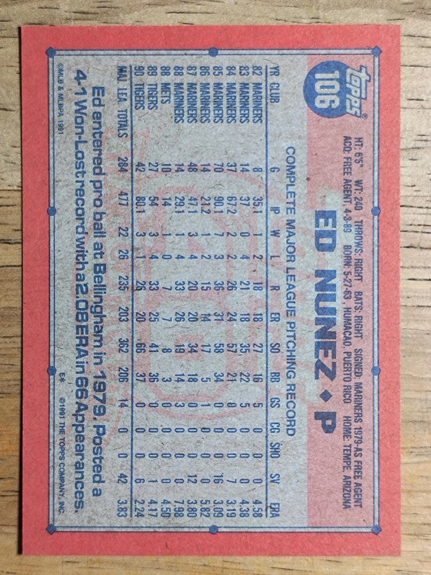 1991 Topps #106 Ed Nunez