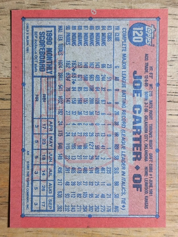 1991 Topps #120 Joe Carter