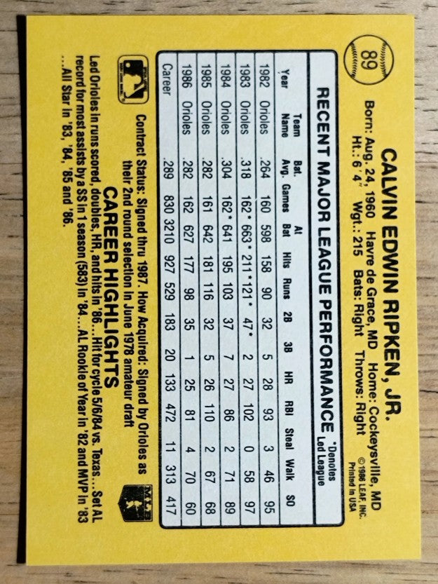 1987 Donruss #89 Cal Ripken