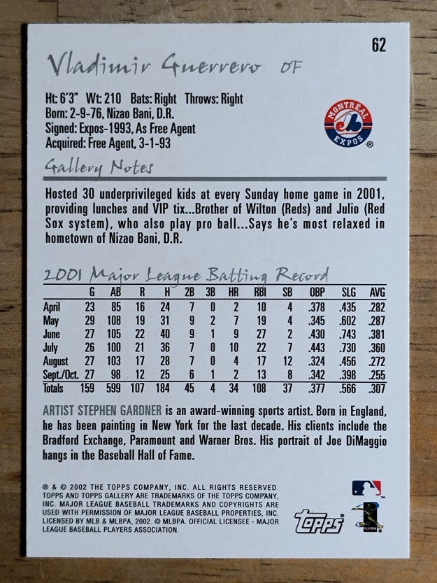 2002 Topps Gallery #62 Vladimir Guerrero